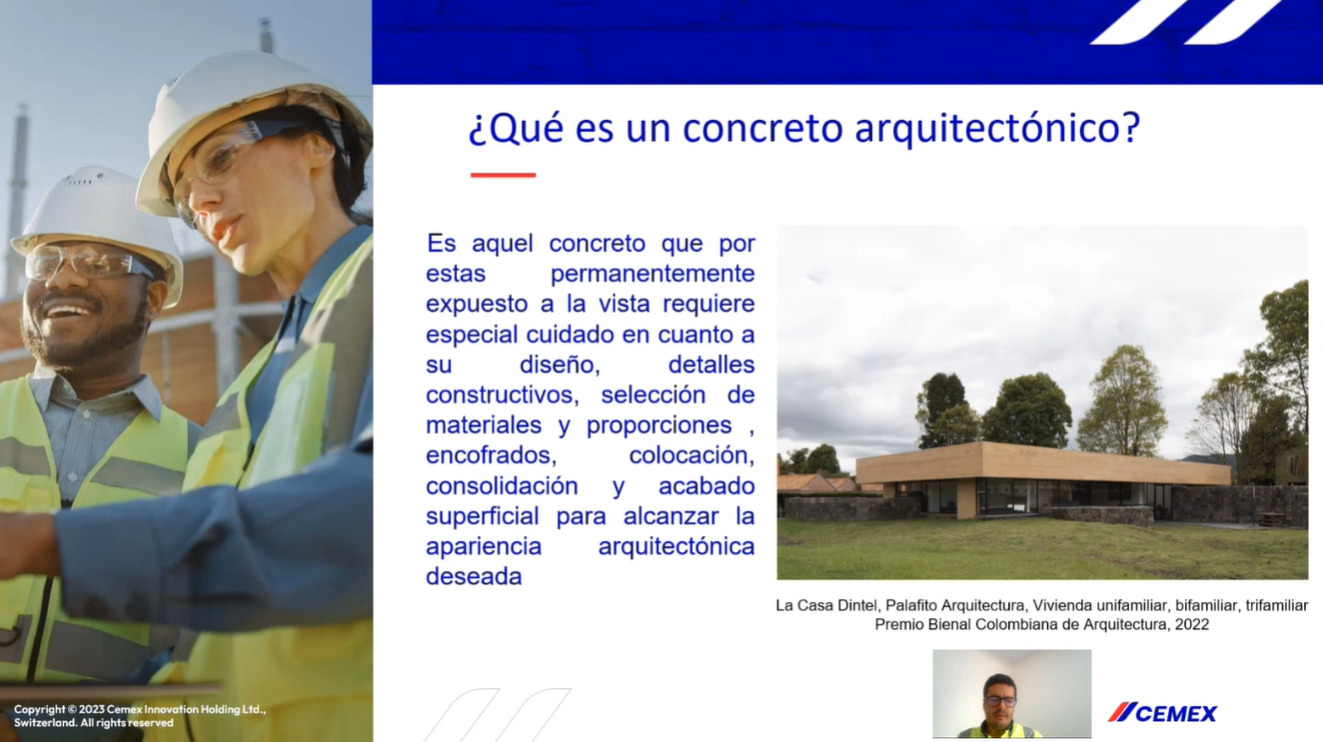 Este curso presenta casos reales de éxito en concretos arquitectónicos desarrollados por Cemex, donde se analizan decisiones técnicas, criterios de diseño y aprendizajes clave obtenidos en proyectos ejecutados.
 <br><br>
 A través de tres videos independientes, conocerás cómo la correcta selección de materiales, formaletas, acabados y procesos constructivos impacta directamente el resultado estético y funcional del concreto.
 <br><br>
 Este contenido está diseñado como material complementario y aplicado, ideal para profesionales que ya conocen los fundamentos del concreto arquitectónico y buscan referencias reales para sus proyectos.