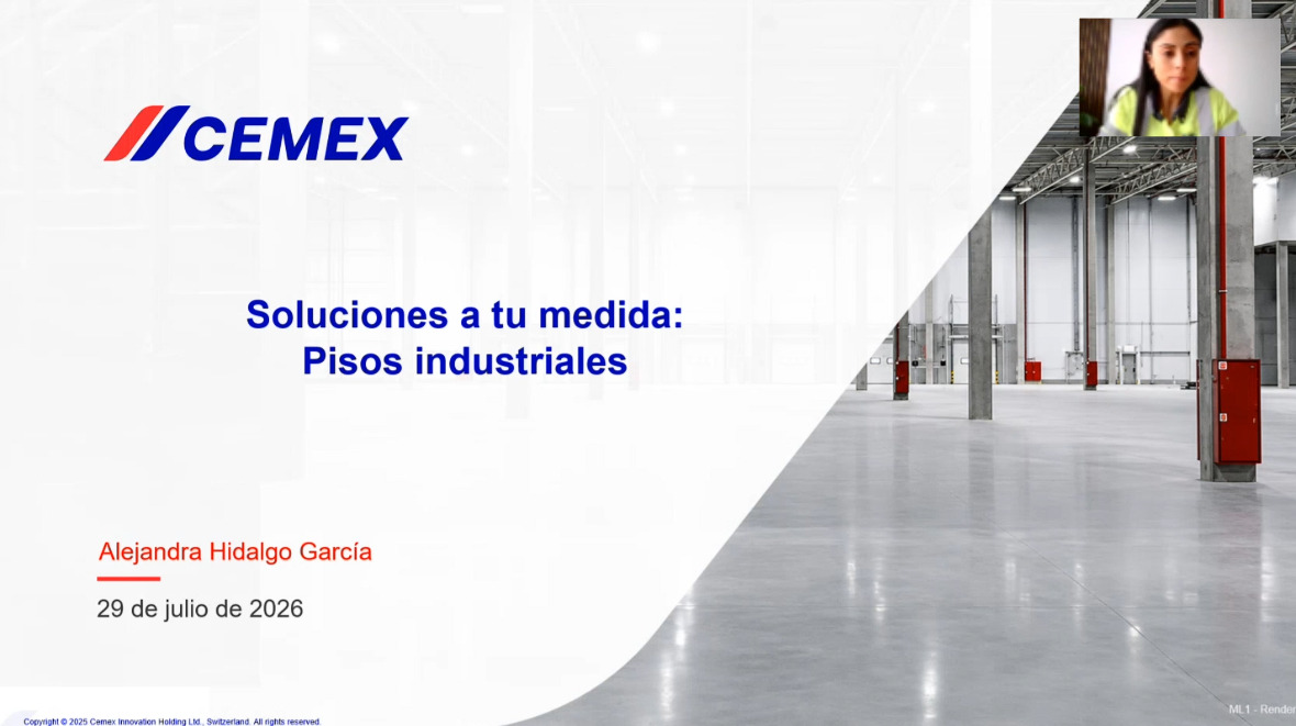 Descubre los aspectos clave para el diseño, construcción y desempeño de los pisos industriales de concreto en esta charla técnica de Aprende con Cemex. A lo largo de la sesión, expertos del sector comparten recomendaciones prácticas, criterios de diseño y buenas prácticas para lograr superficies más resistentes, durables y eficientes, capaces de soportar las exigencias operativas de diferentes tipos de proyectos.
 
 Si participas en proyectos industriales, logísticos, comerciales o de infraestructura, este contenido te ayudará a comprender los factores que influyen en la calidad y el comportamiento de los pisos industriales, así como las soluciones disponibles para optimizar su desempeño y vida útil.
